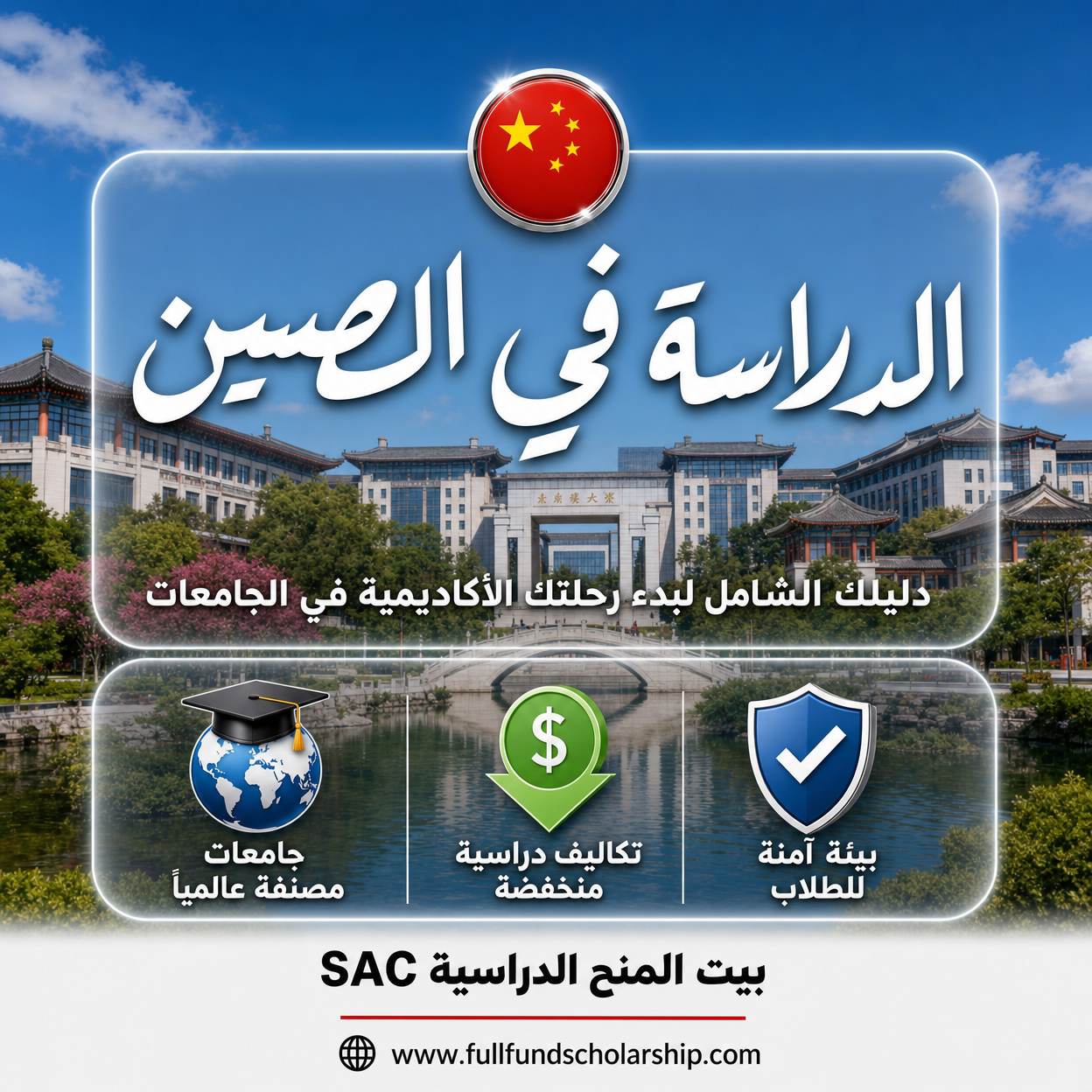 الدراسة في الصين دليلك الشامل لبدء رحلتك الأكاديمية في الجامعات الصينية الدراسة في الصين الجزء١ : الدراسة في الصين الجزء٢ : دليلك الشامل لبدء رحلتك الأكاديمية في الجامعات المزايا: جامعات مصنفة عالمياً | تكاليف دراسية منخفضة | بيئة آمنة للطلاب